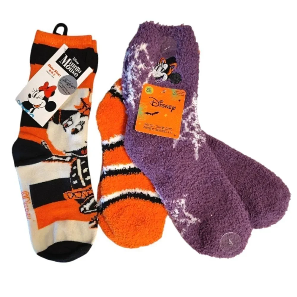 Disney 3 Pairs‎ Halloween Themed Minnie Mouse Crew Socks NWT